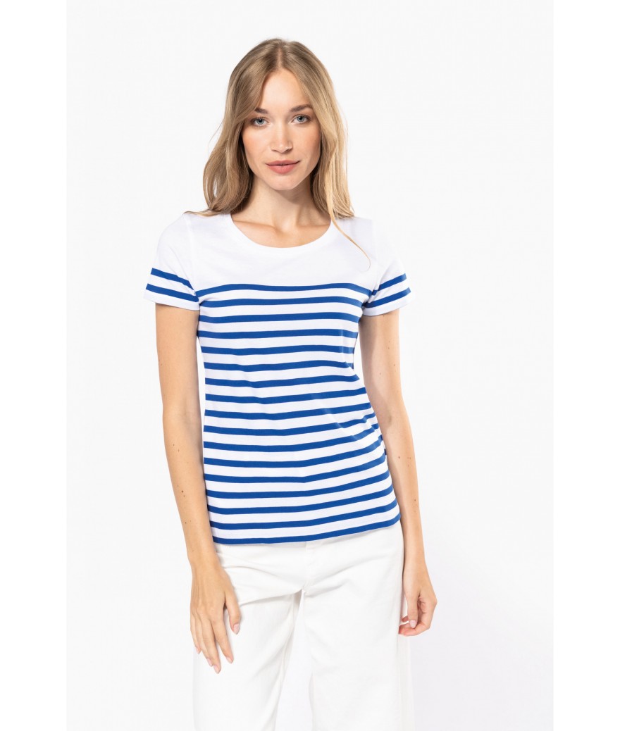 Striped organic cotton women's embroidered sailor shirt